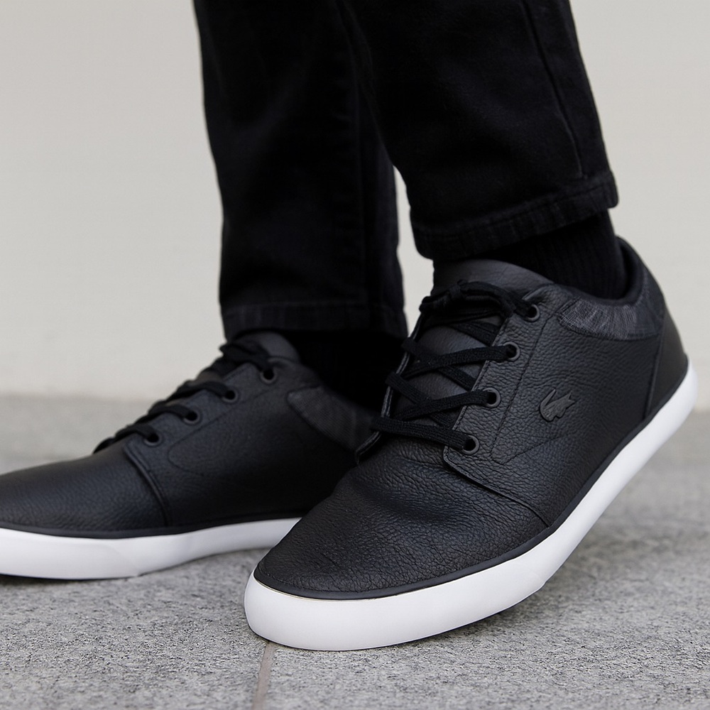 Lacoste Minzah Leather Sneakers Mens 8.5 Black Low Top Casual Streetwear Preppy